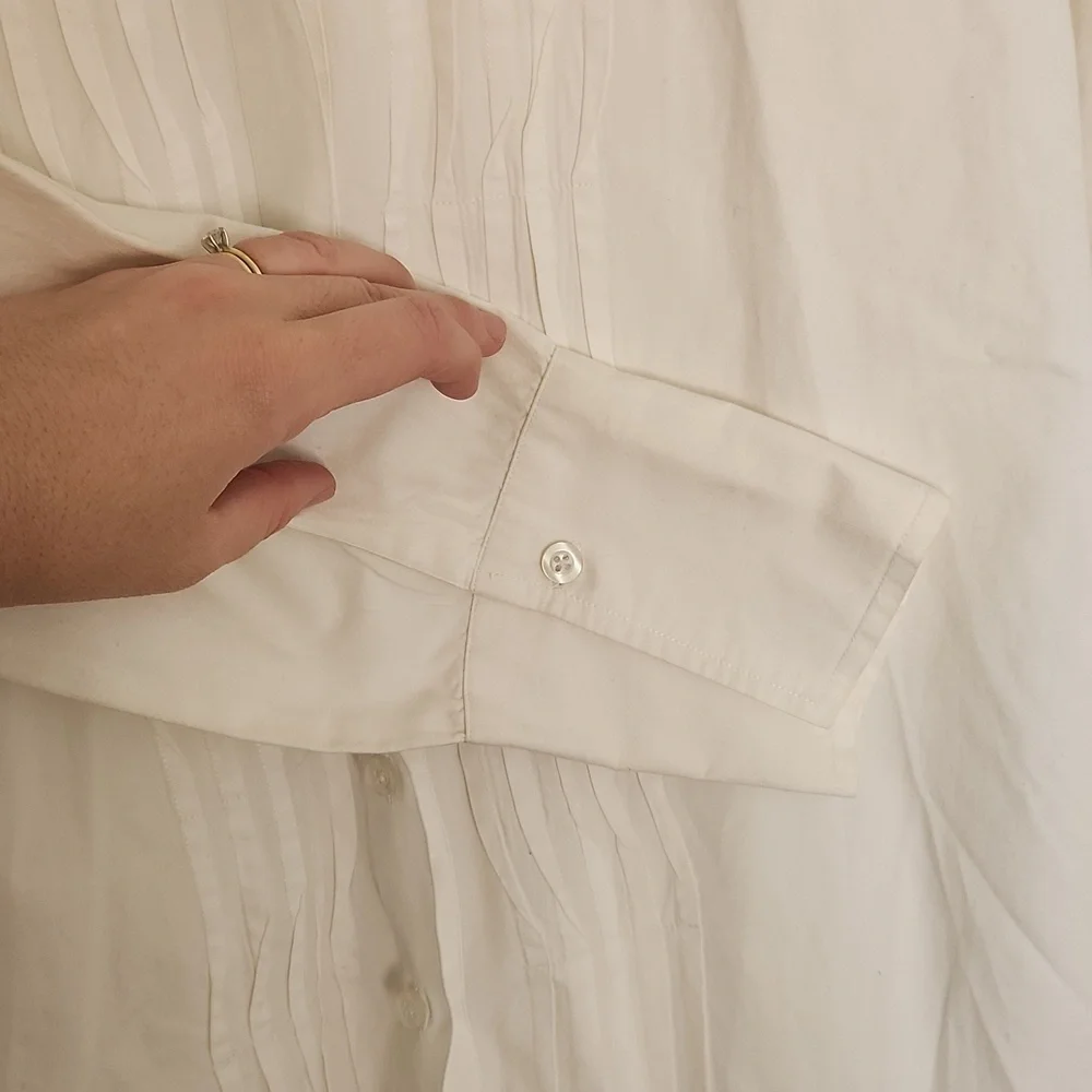Garnet Hill 100% Cotton Button Down Pleated Detail Off White Size 14
